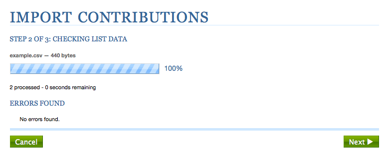 The Import Contributions screen, step 2